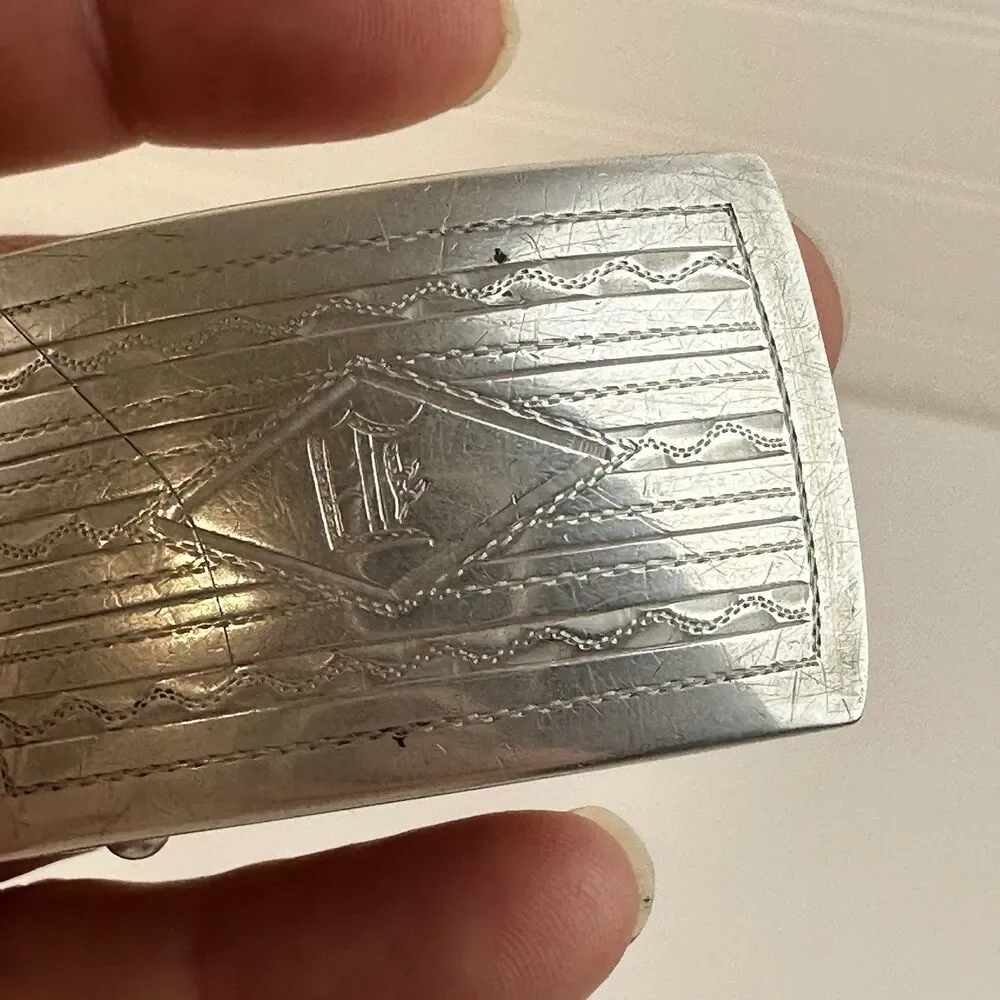 Antique 1920’s Art Deco Sterling Silver Belt Buckle Monogrammed Slide Friction